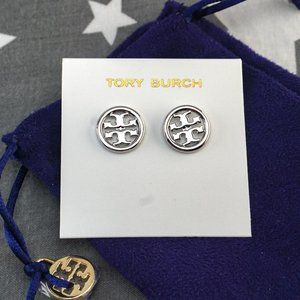 SALE: Tory Burch Miller Large Logo Stud Earrings in Silver (New with Dust Bag)